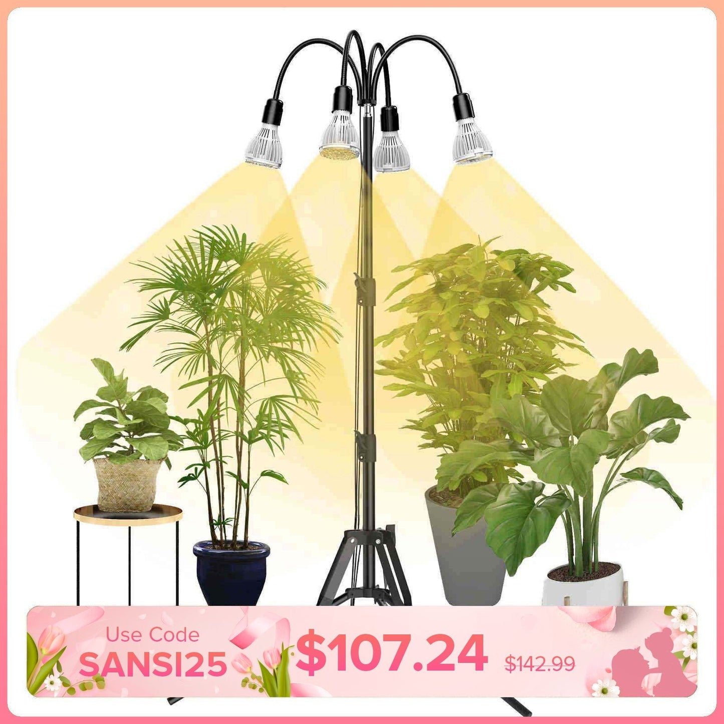 120W Multi-head Grow Light, Adjustable Tripod Stand, Indoor Plants