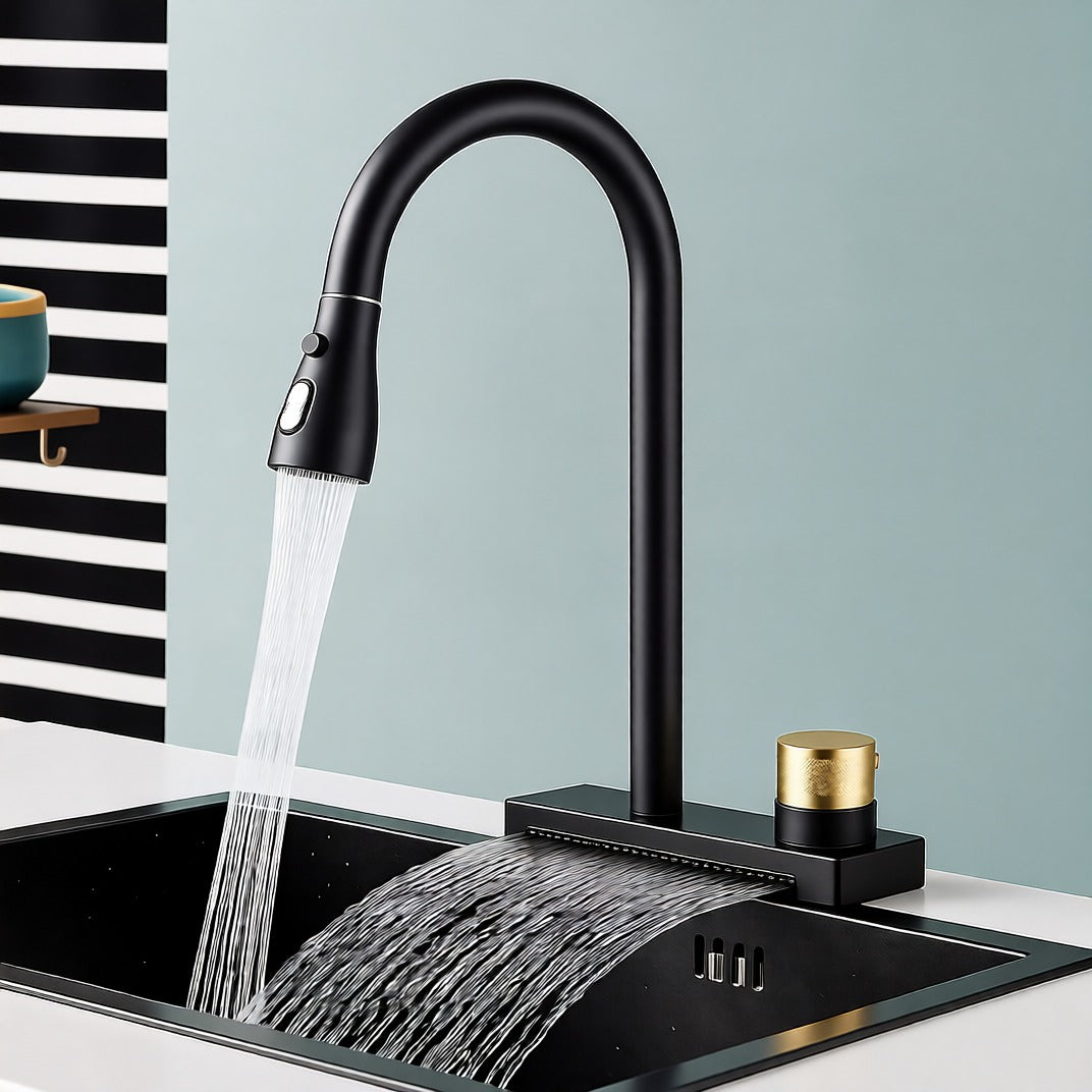 Kitchen Faucet Three-Way Pull-Down Blackened Solid Brass
