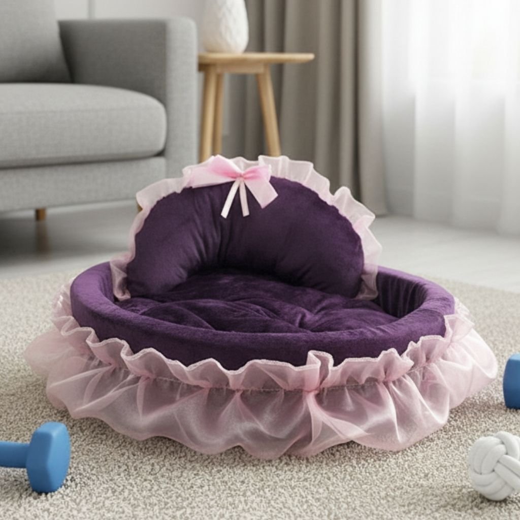 Bella Cozy Ruffled Pet Bed, Plush, for Dogs Cats