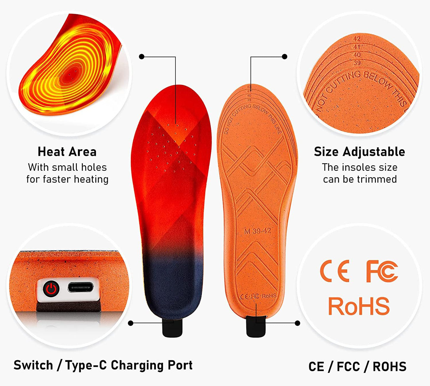 Heated Insoles, Wireless Rechargeable 10H, Universal Fit, Cold Weather