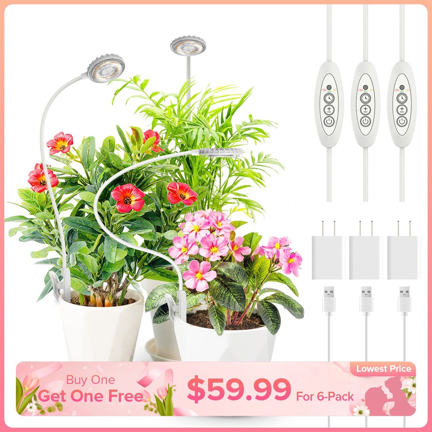 5W Pot Clip LED Grow Light, 4000K, E26, Indoor Plant