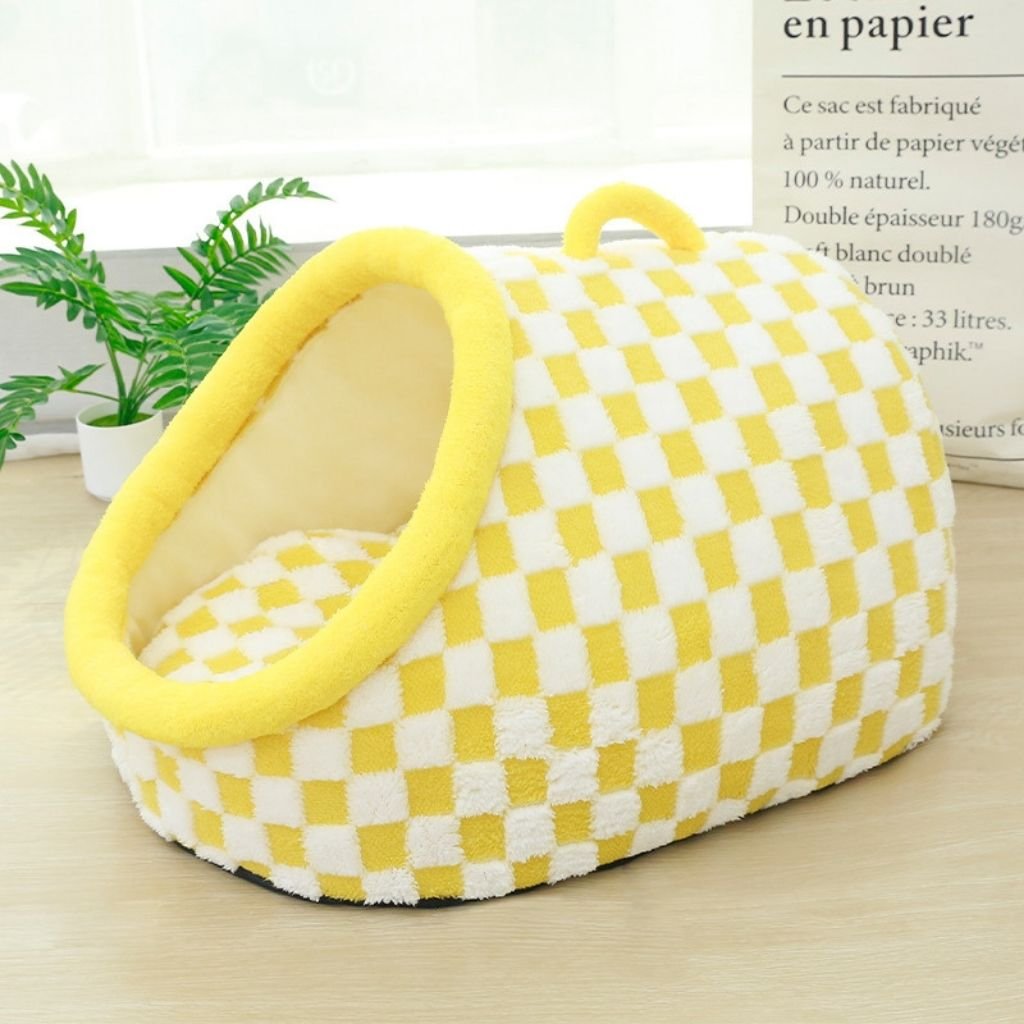 Arlo Checkered Semi-Enclosed Pet Bed, All Seasons, Cozy Retreat