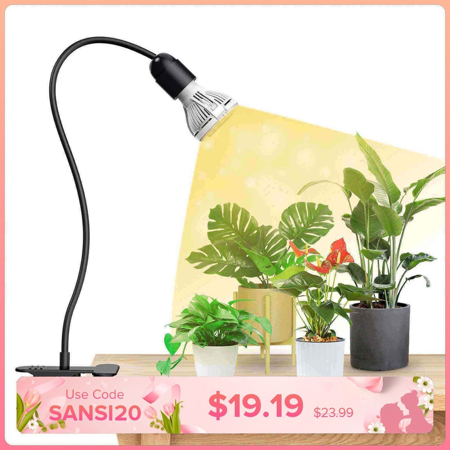 10W LED Grow Light, Clip-on, Full Spectrum Plant Light