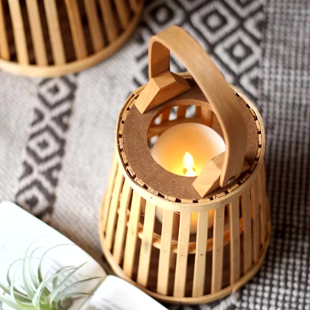 Flameless Candle Holder, Bamboo Rattan, For Ambiance