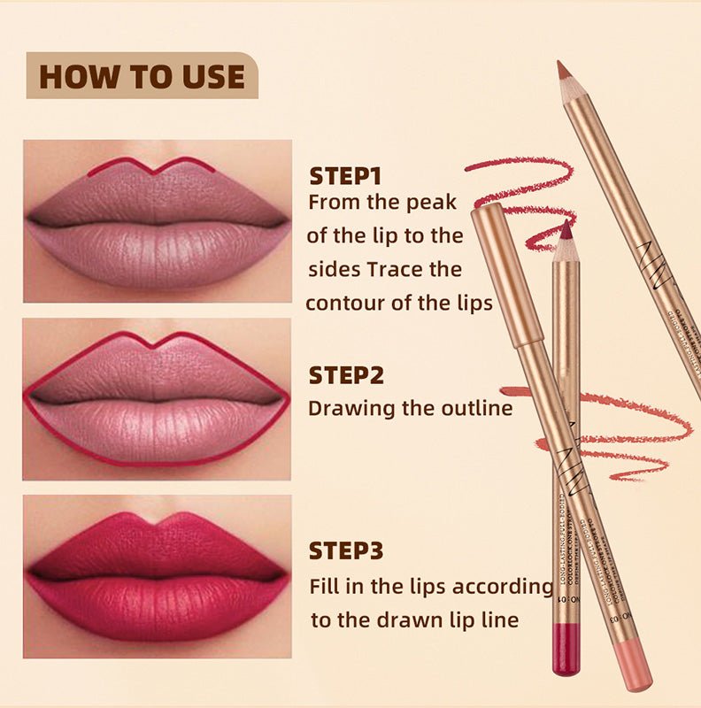 12 Color Lip Liner Pencil Set, Smudge-Proof & Waterproof, Long-Lasting Matte Finish