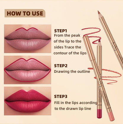 12 Color Lip Liner Pencil Set, Smudge-Proof & Waterproof, Long-Lasting Matte Finish