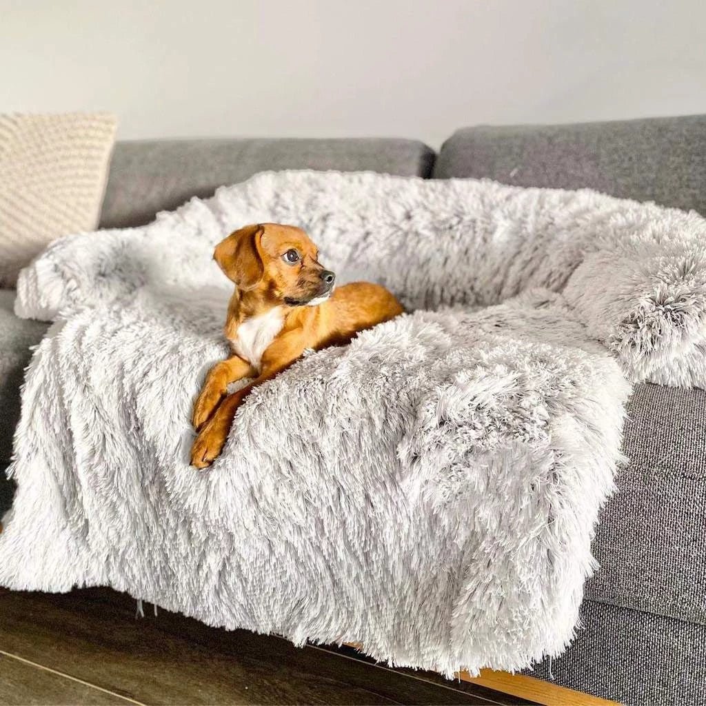 PupCouch Dog Bed, Faux Fur Bolster Couch for Pet Comfort