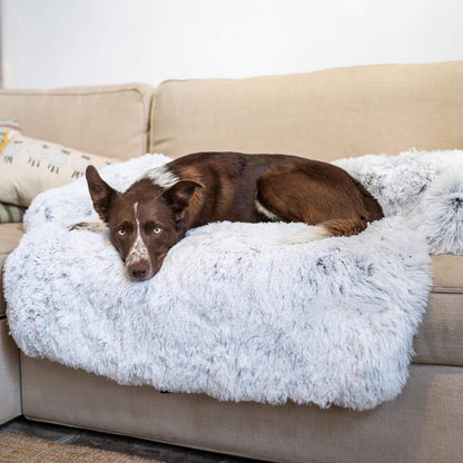 PupCouch Dog Bed, Faux Fur Bolster Couch for Pet Comfort