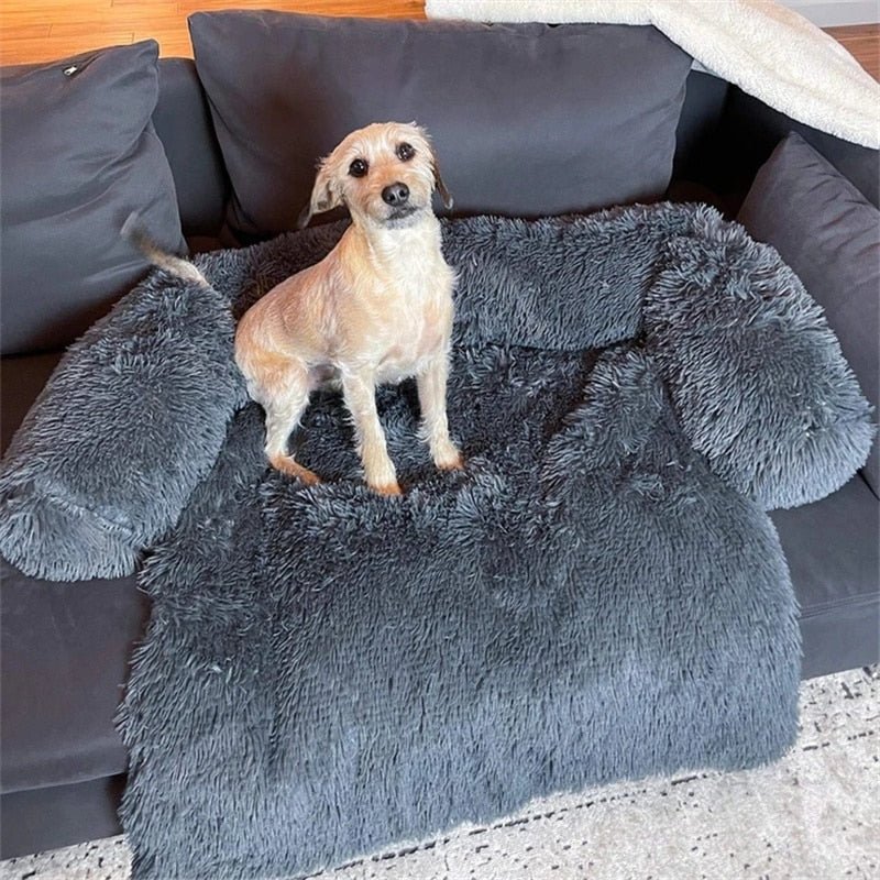 PupCouch Dog Bed, Faux Fur Bolster Couch for Pet Comfort