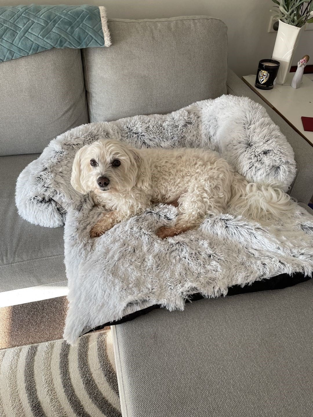 PupCouch Dog Bed, Faux Fur Bolster Couch for Pet Comfort