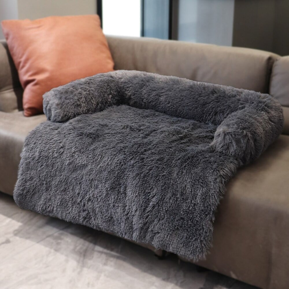 PupCouch Dog Bed, Faux Fur Bolster Couch for Pet Comfort