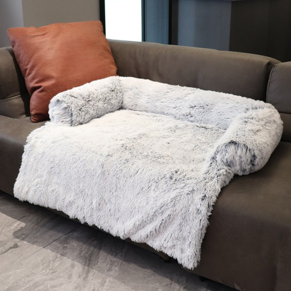PupCouch Dog Bed, Faux Fur Bolster Couch for Pet Comfort