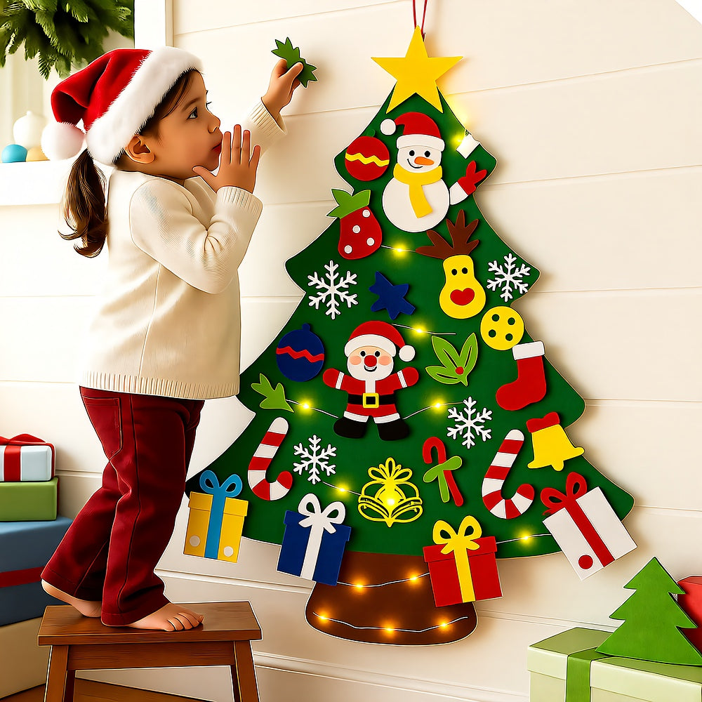 Wall Christmas Tree Felt Ornaments LED Kids