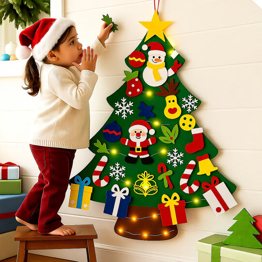 Wall Christmas Tree Felt Ornaments LED Kids