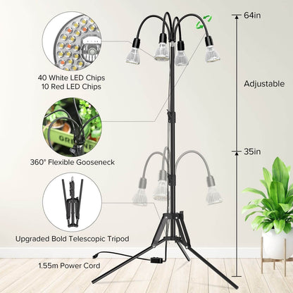 120W Multi-head Grow Light, Adjustable Tripod Stand, Indoor Plants