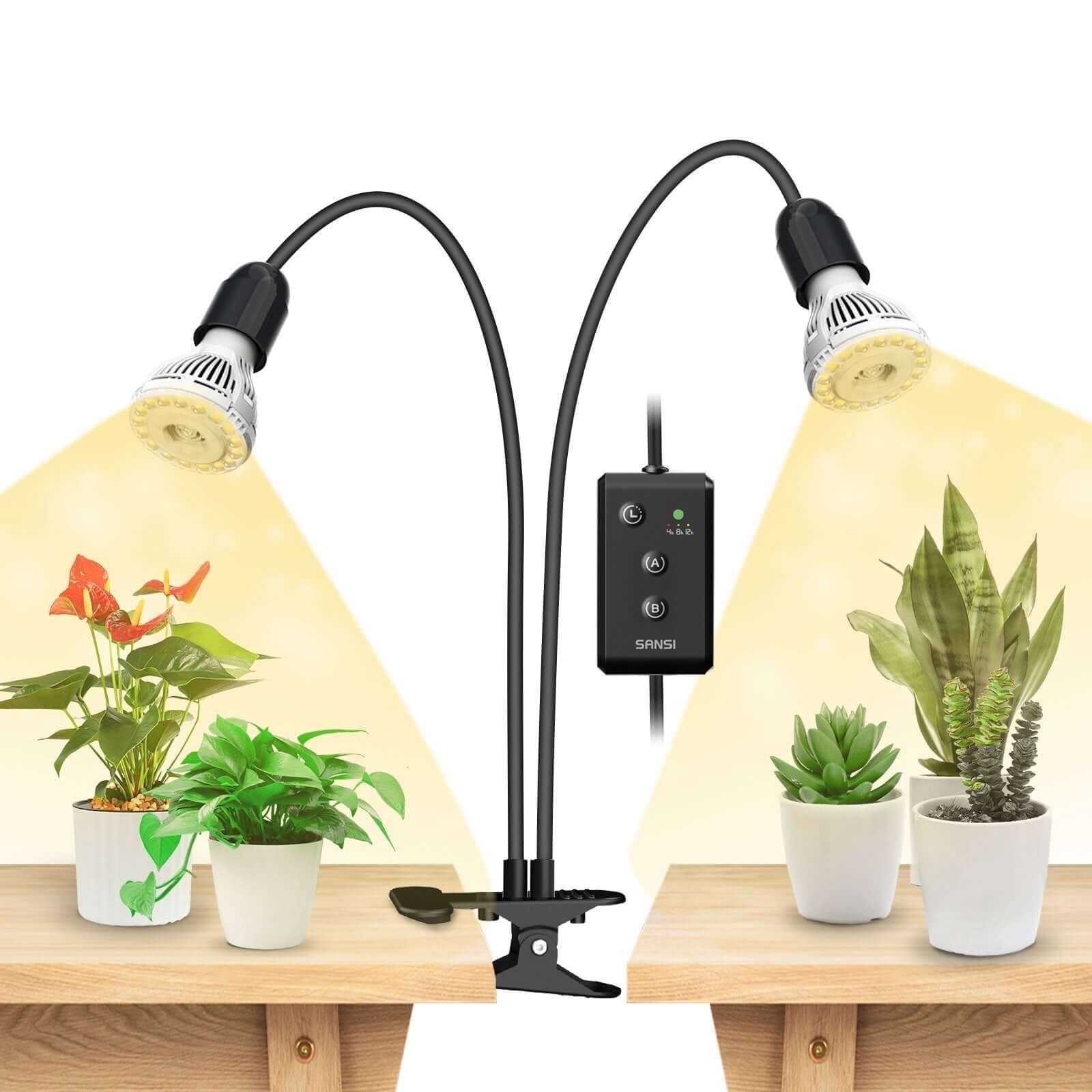 LED Grow Light, 20W Full Spectrum, 2-Head Clip-on Timer