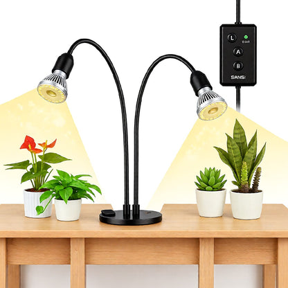 LED Grow Light, 20W Full Spectrum, 2-Head Clip-on Timer