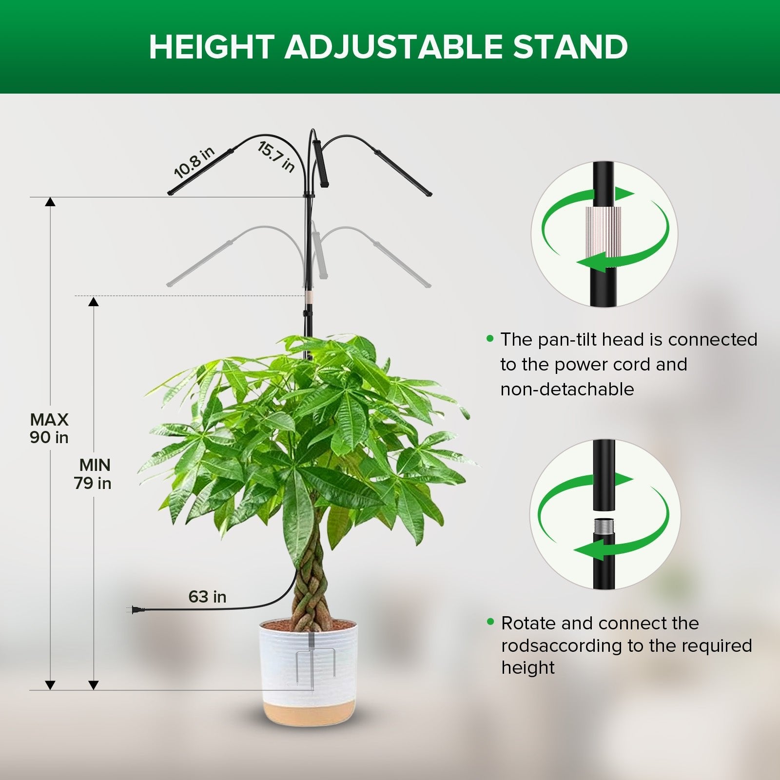 45W LED Grow Light with Ground Stake, Full Spectrum, Standing