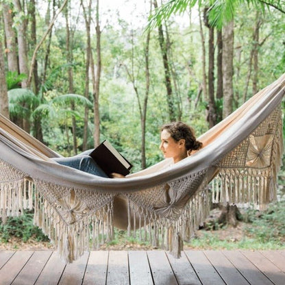 Macrame Hammock 2-Person Cotton Rope Outdoor