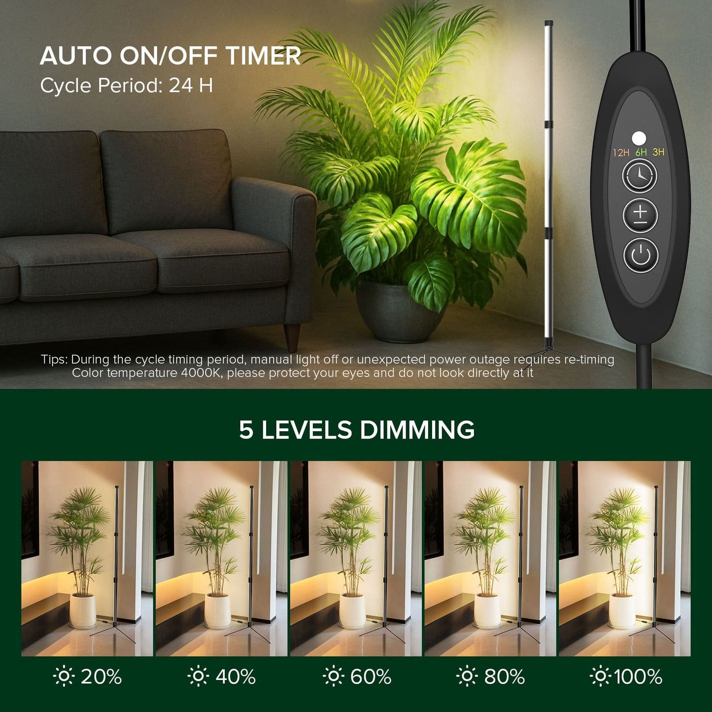 T10 LED Grow Light, 80W, Standing Plant