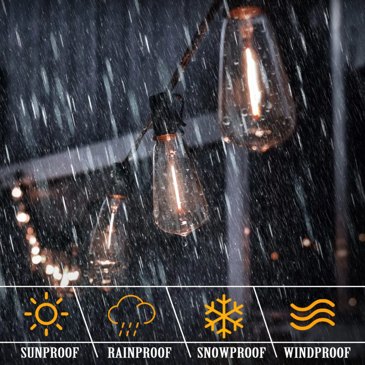 String Lights Shatterproof Waterproof 15-Bulb Electric Outdoor