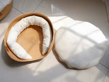 Basket Dog Bed, Rattan & Cotton, Small to Medium Dogs