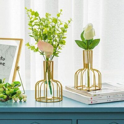 Gold Cage Vase, 6in, Metal, Home Decor