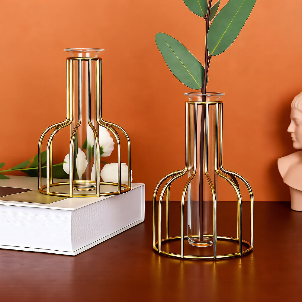 Gold Cage Vase, 6in, Metal, Home Decor