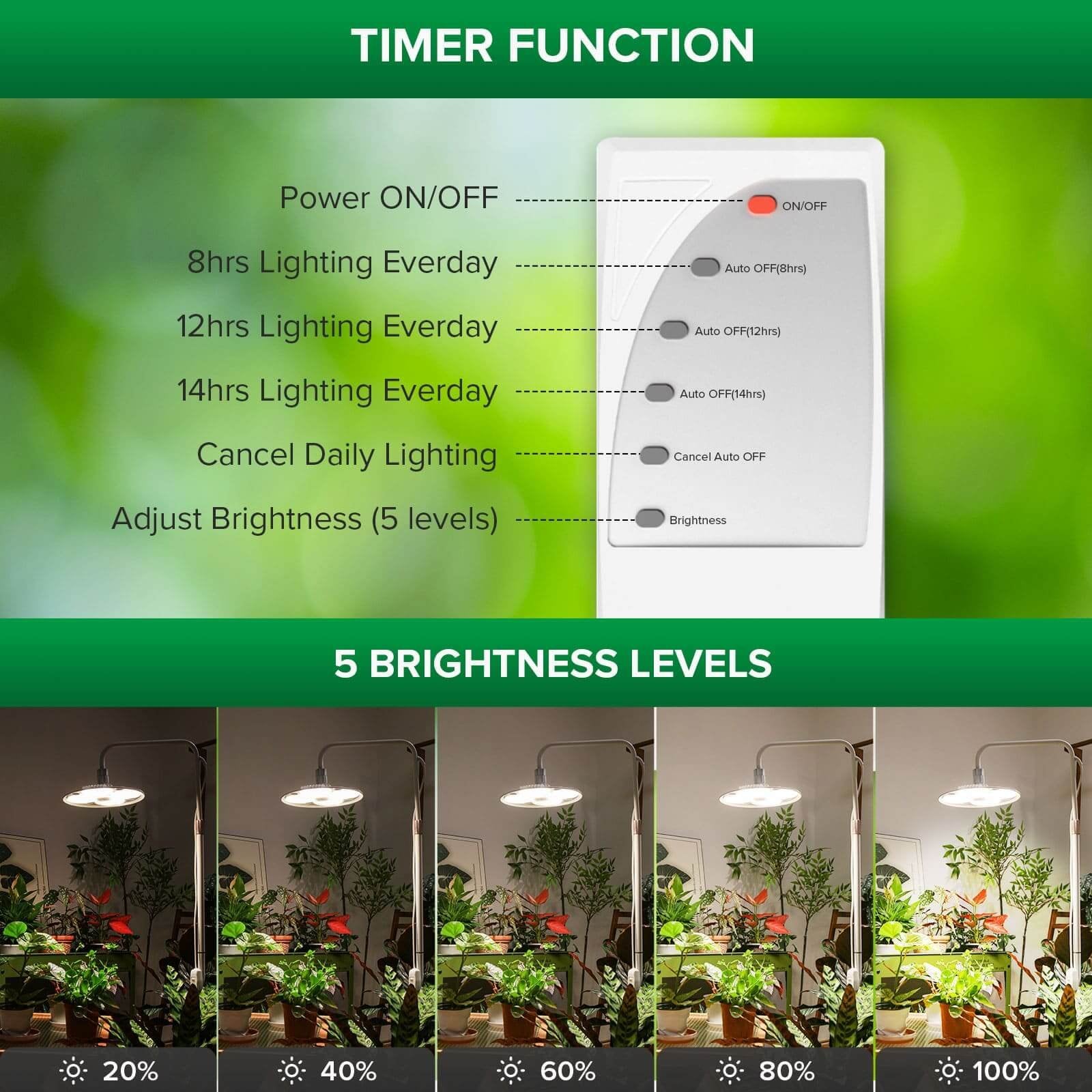 Grow Light, 100W Full Spectrum Dimmable, Tall Standing Indoor Plant
