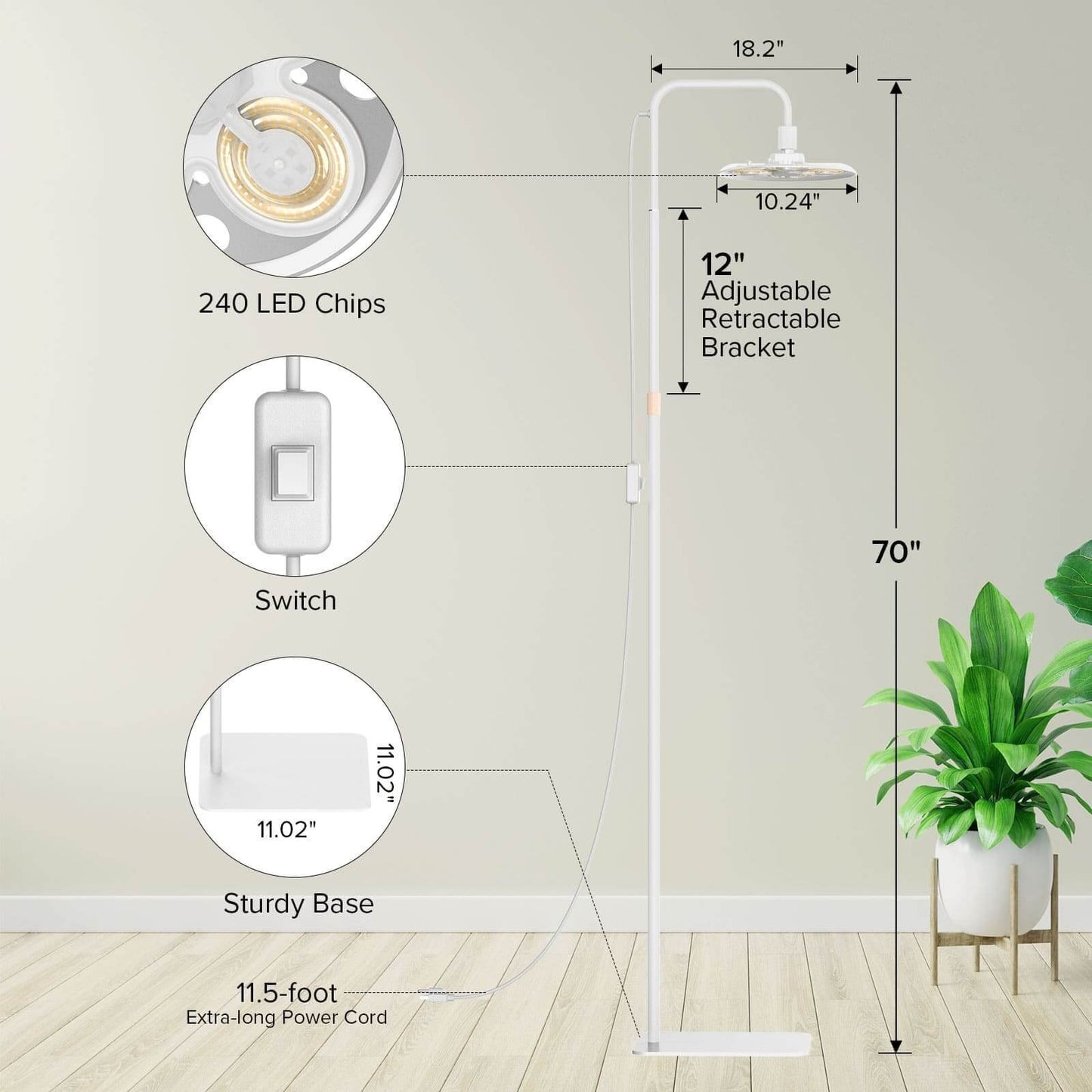 Grow Light, 100W Full Spectrum Dimmable, Tall Standing Indoor Plant