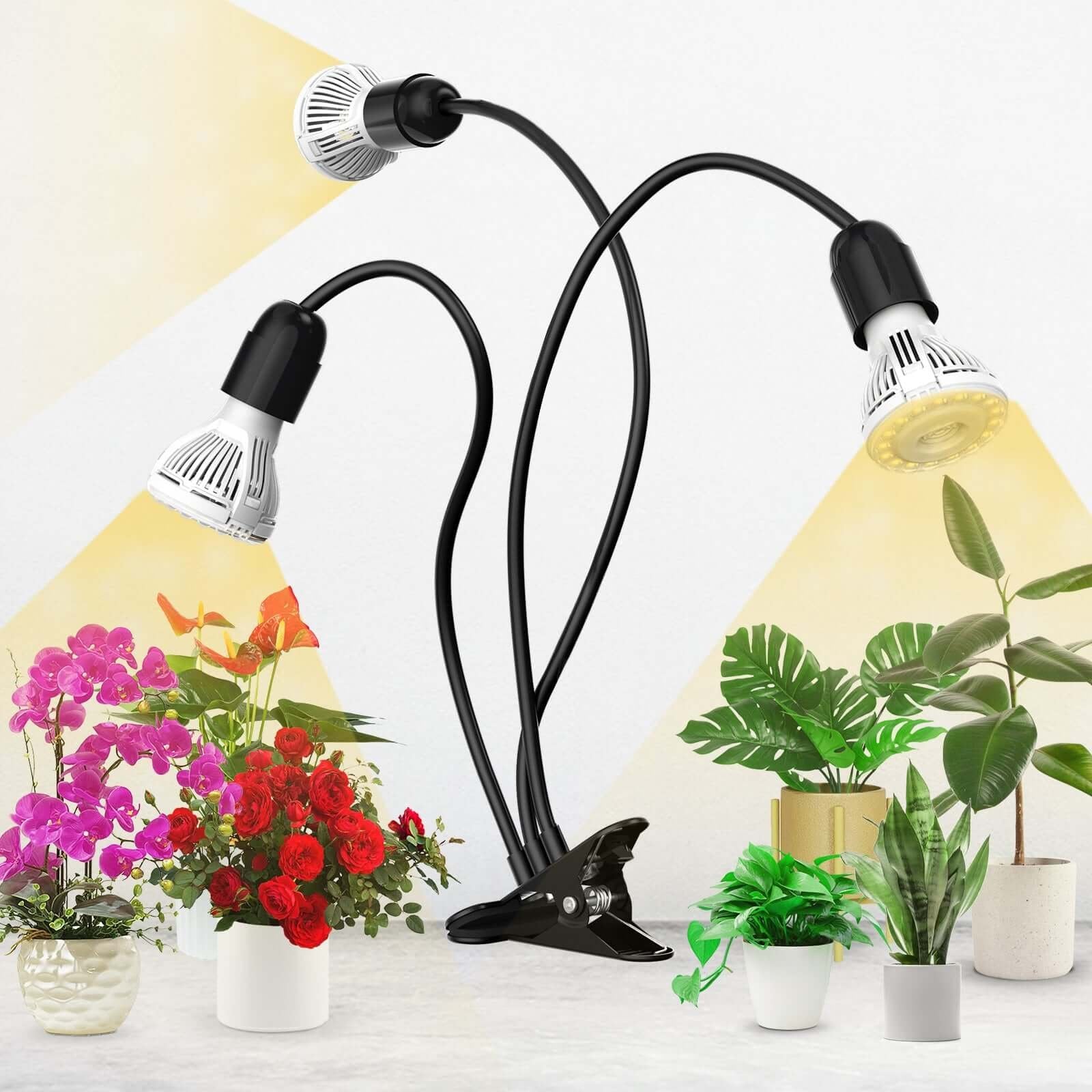 LED Grow Light, 30W Adjustable 3-Head Clip-on for Plants