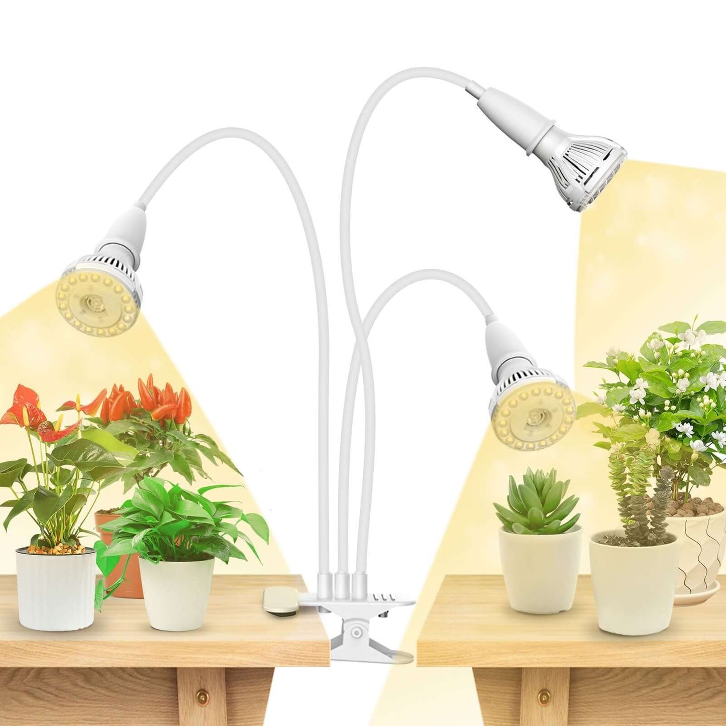 LED Grow Light, 30W Adjustable 3-Head Clip-on for Plants