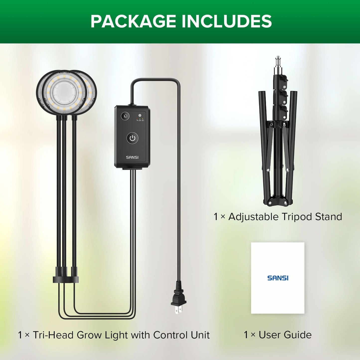 Plant Grow Light Full Spectrum 30W 3-Head Adjustable Tripod Remote