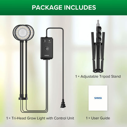 Plant Grow Light Full Spectrum 30W 3-Head Adjustable Tripod Remote