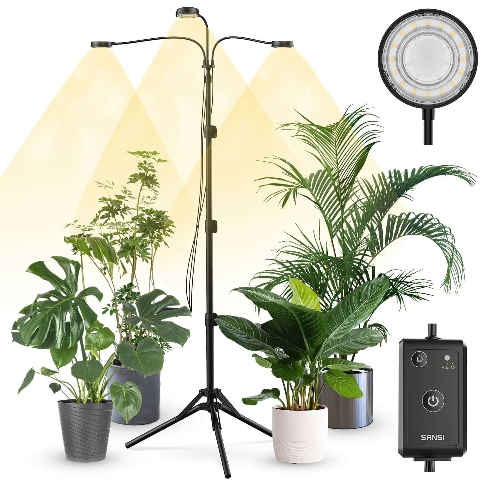 Plant Grow Light Full Spectrum 30W 3-Head Adjustable Tripod Remote