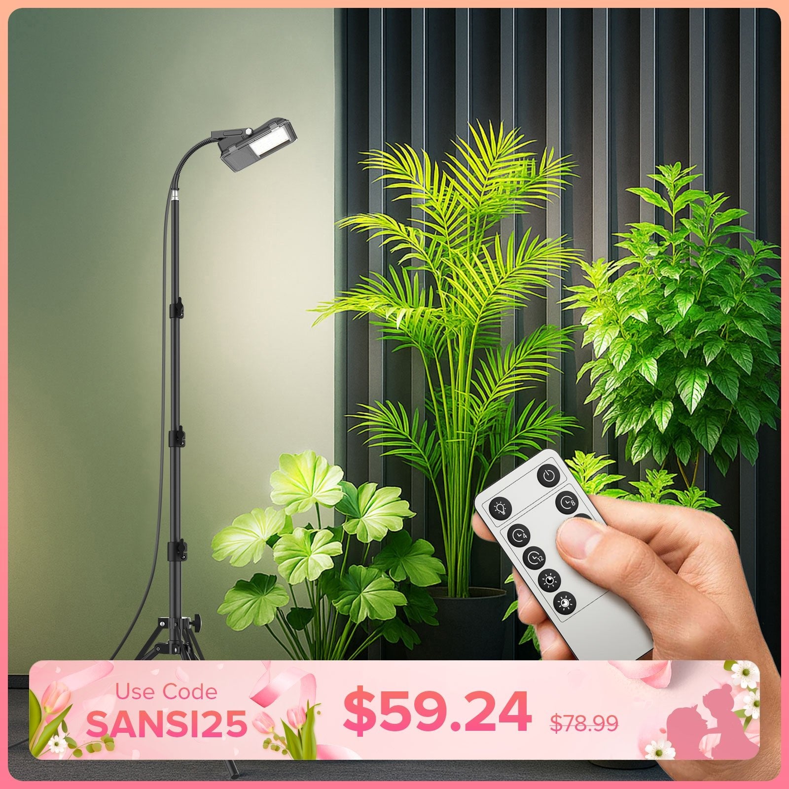 LED Grow Light, 45W, Full Spectrum, Tripod Stand, Plant