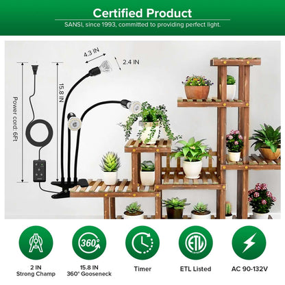 30W 3-Head Clip-on LED Grow Light with Timer