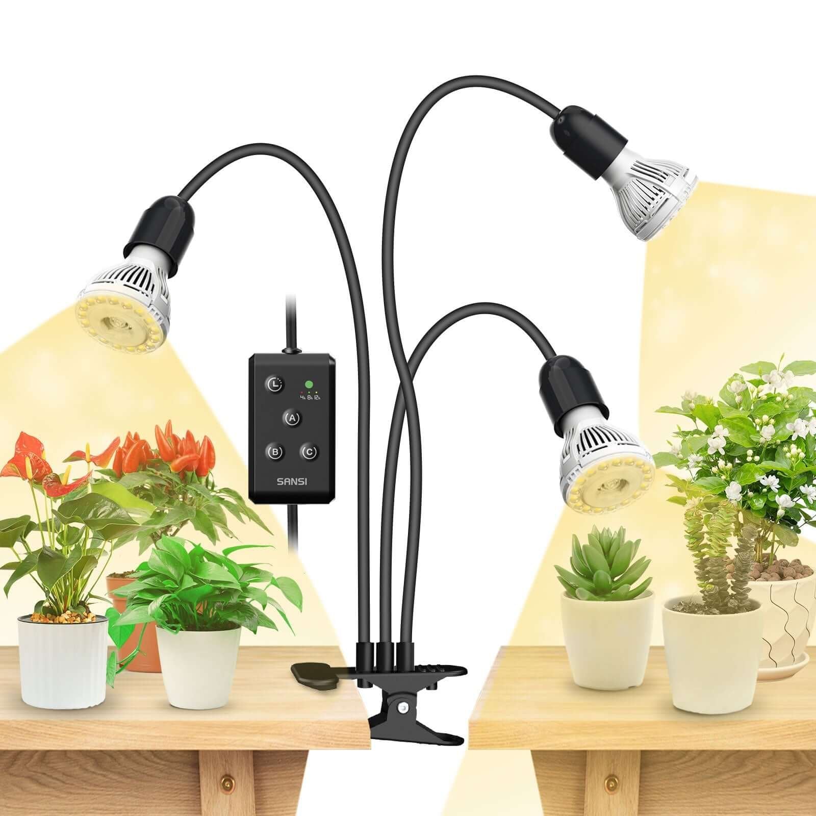 30W 3-Head Clip-on LED Grow Light with Timer