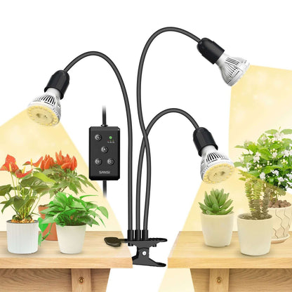 30W 3-Head Clip-on LED Grow Light with Timer