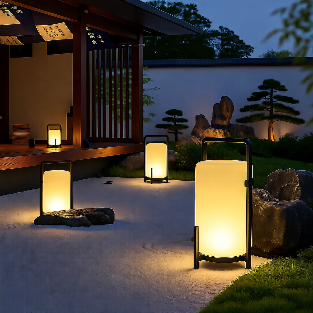 Solar Outdoor Akari Lamp, Dusk-to-Dawn, Wireless Garden Light