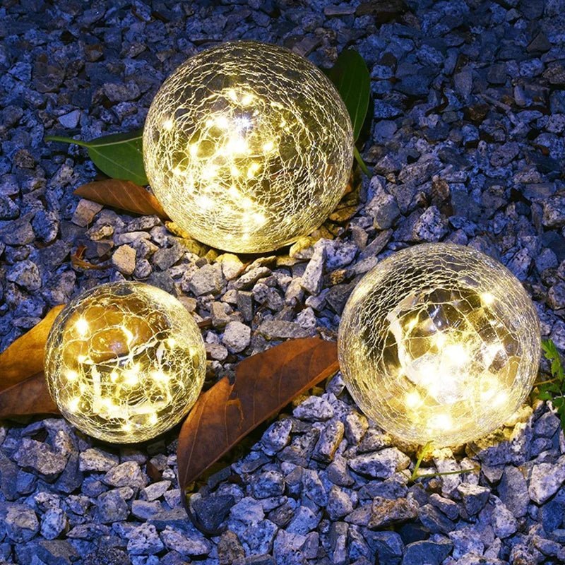 Solar Cracked Glass Globe, Outdoor Garden Stake Light