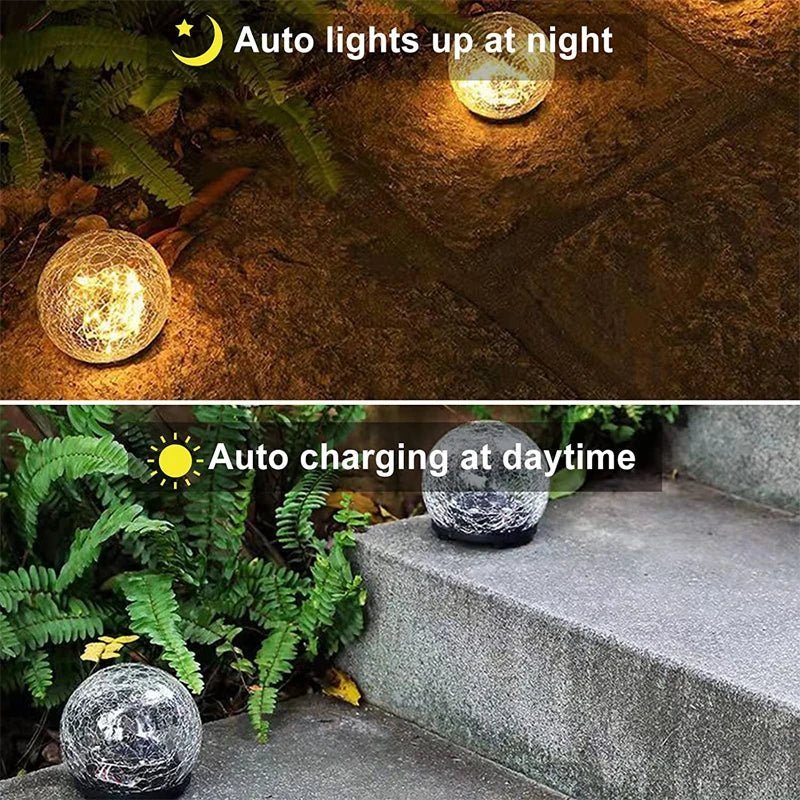 Solar Cracked Glass Globe, Outdoor Garden Stake Light