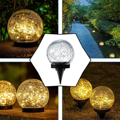 Solar Cracked Glass Globe, Outdoor Garden Stake Light