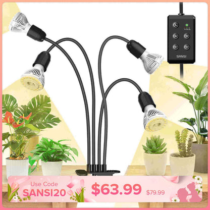 40W LED Grow Light, 4-Head Clip-on, Full Spectrum Plant Light