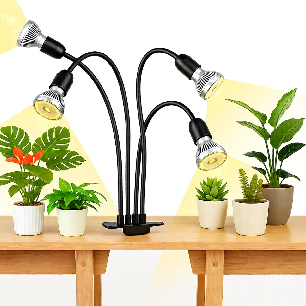 40W LED Grow Light, 4-Head Clip-on, Full Spectrum Plant Light