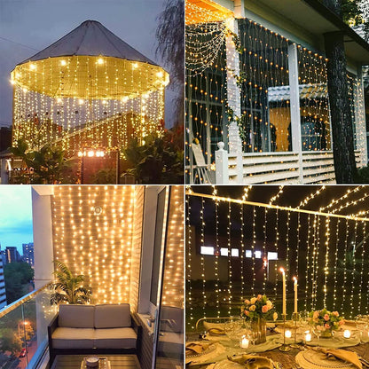 Curtain Lights, 300 LED, Solar, Outdoor