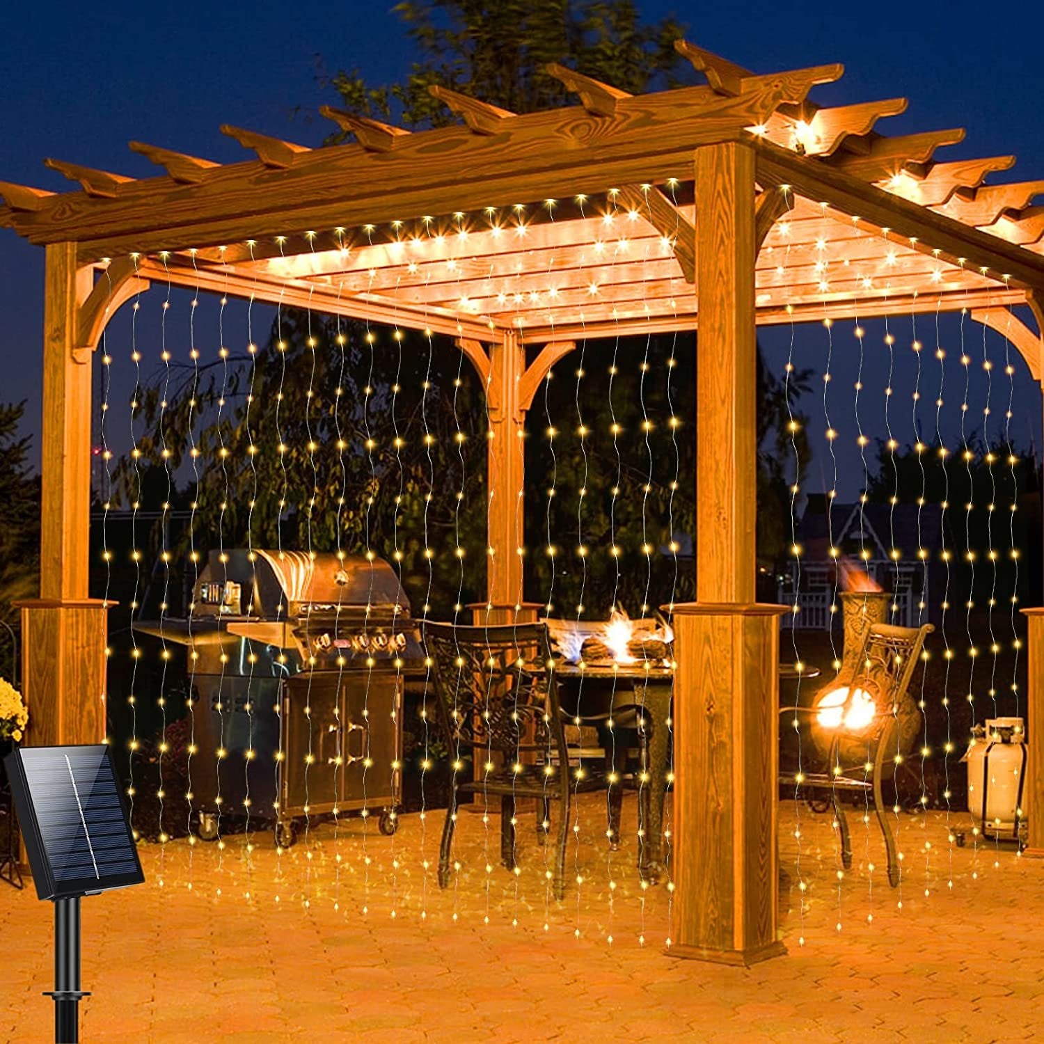 Curtain Lights, 300 LED, Solar, Outdoor