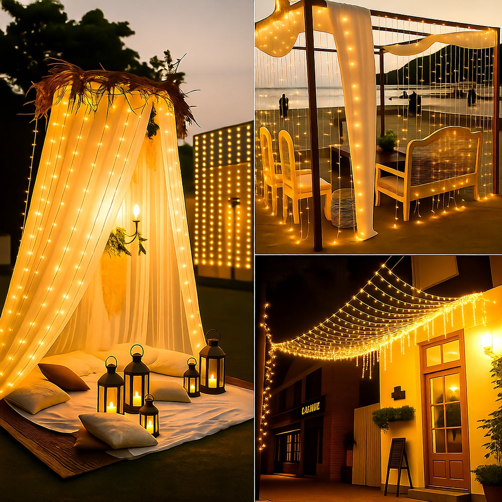 Curtain Lights, 300 LED, Solar, Outdoor