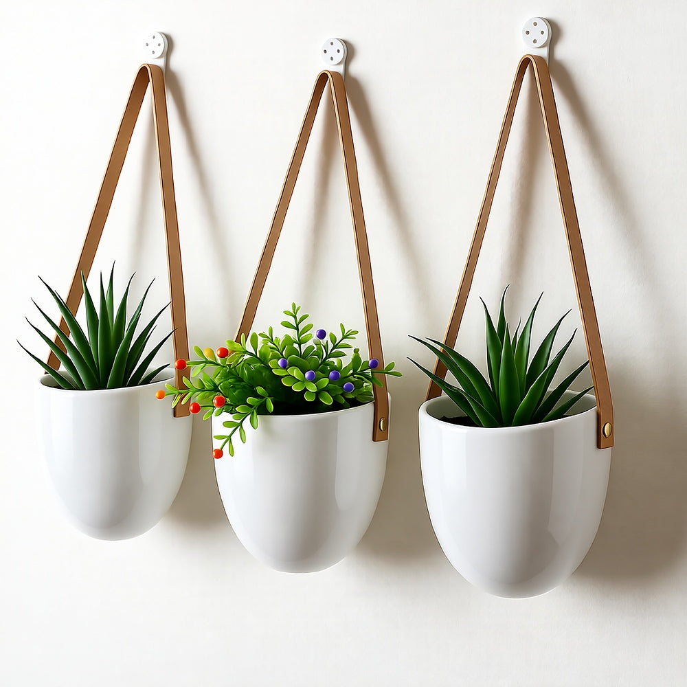 Ceramic Hanging Planter 3-Piece Set Indoor Outdoor Plants