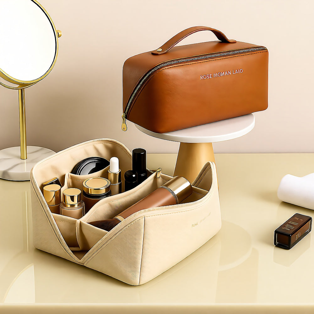 Beauty Box Large Capacity PU Leather Travel Makeup Organizer